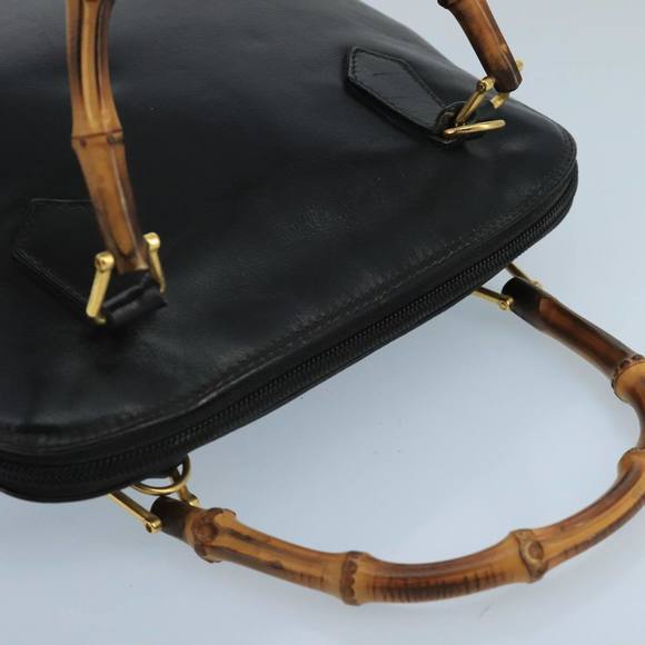 GUCCI Bamboo Hand Bag Leather Black Gold 000 2058 0290 0 Auth kk384 - Picture 6 of 16
